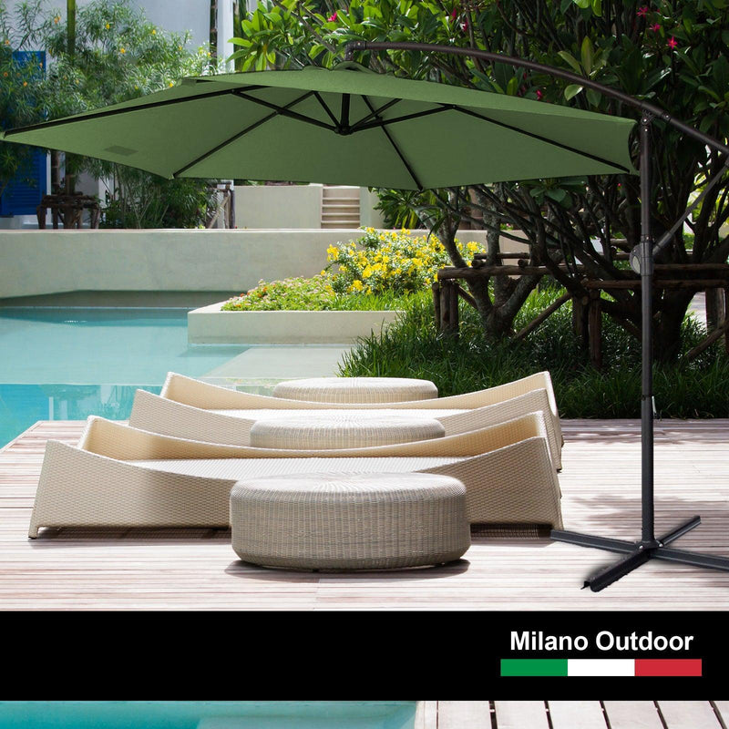Milano 3M Outdoor Umbrella Cantilever With Protective Cover Patio Garden Shade - Green - John Cootes