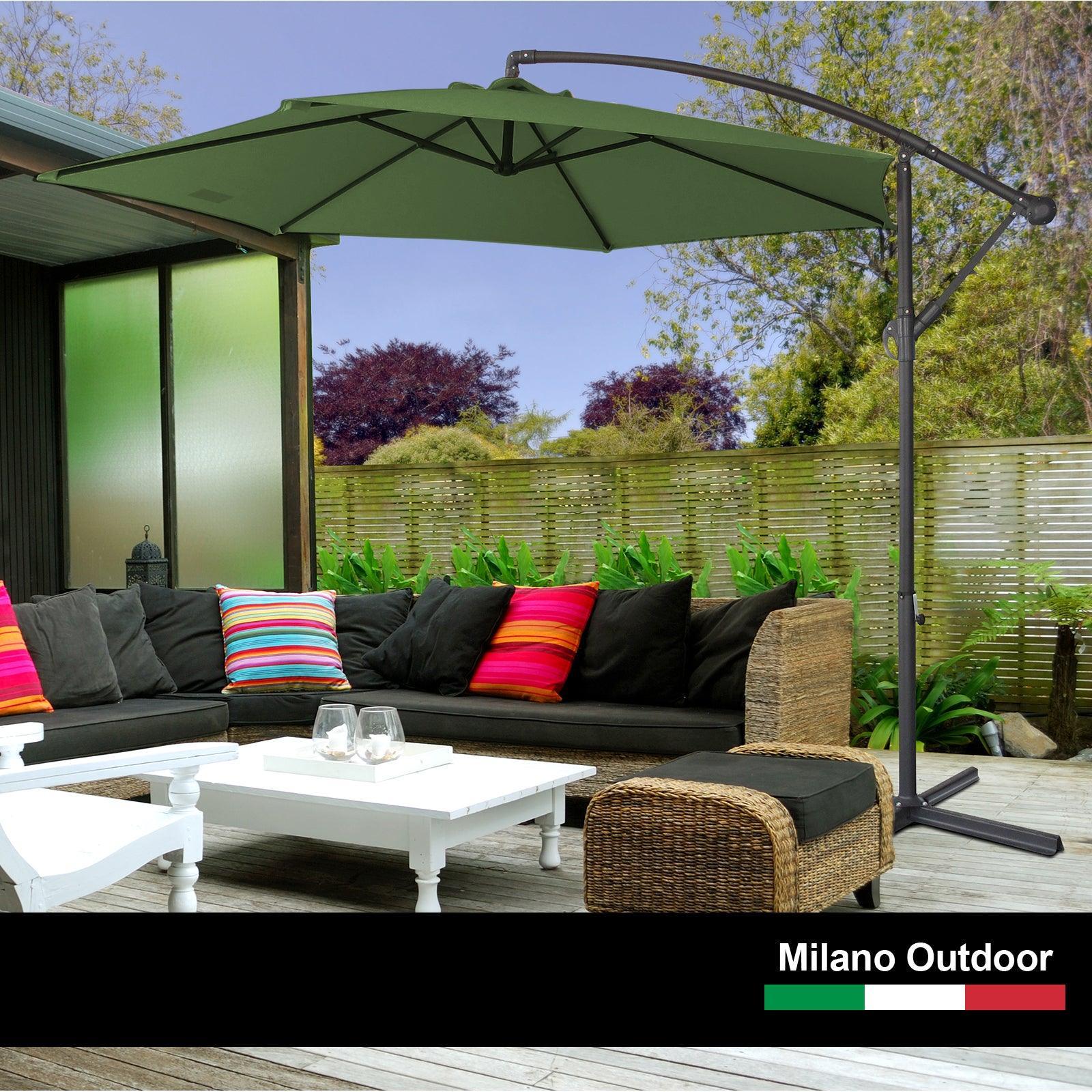 Milano 3M Outdoor Umbrella Cantilever With Protective Cover Patio Garden Shade - Green - John Cootes