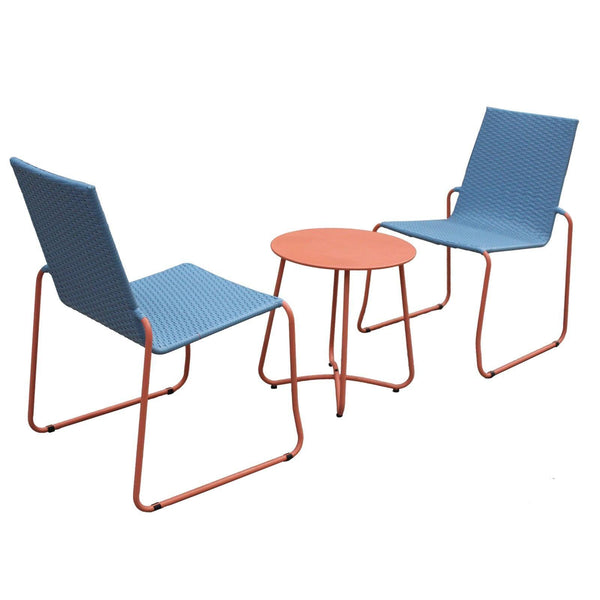 Milano 3pc Outdoor Furniture Steel/Rattan Coffee Table & Chairs Patio Garden Set - Blue & Orange - John Cootes