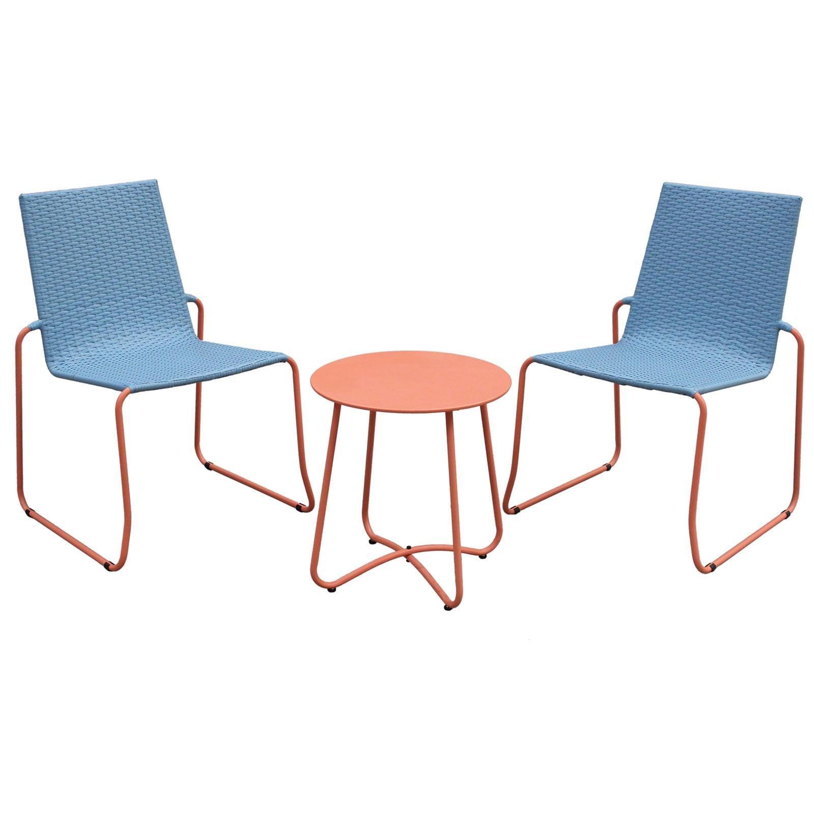 Milano 3pc Outdoor Furniture Steel/Rattan Coffee Table & Chairs Patio Garden Set - Blue & Orange - John Cootes