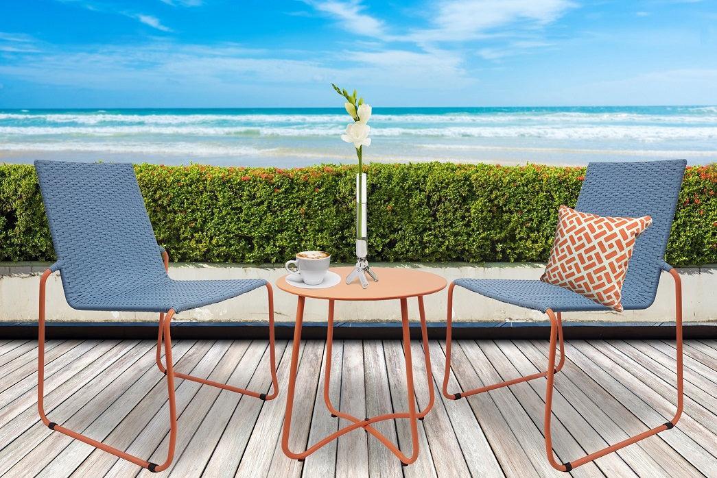 Milano 3pc Outdoor Furniture Steel/Rattan Coffee Table & Chairs Patio Garden Set - Blue & Orange - John Cootes