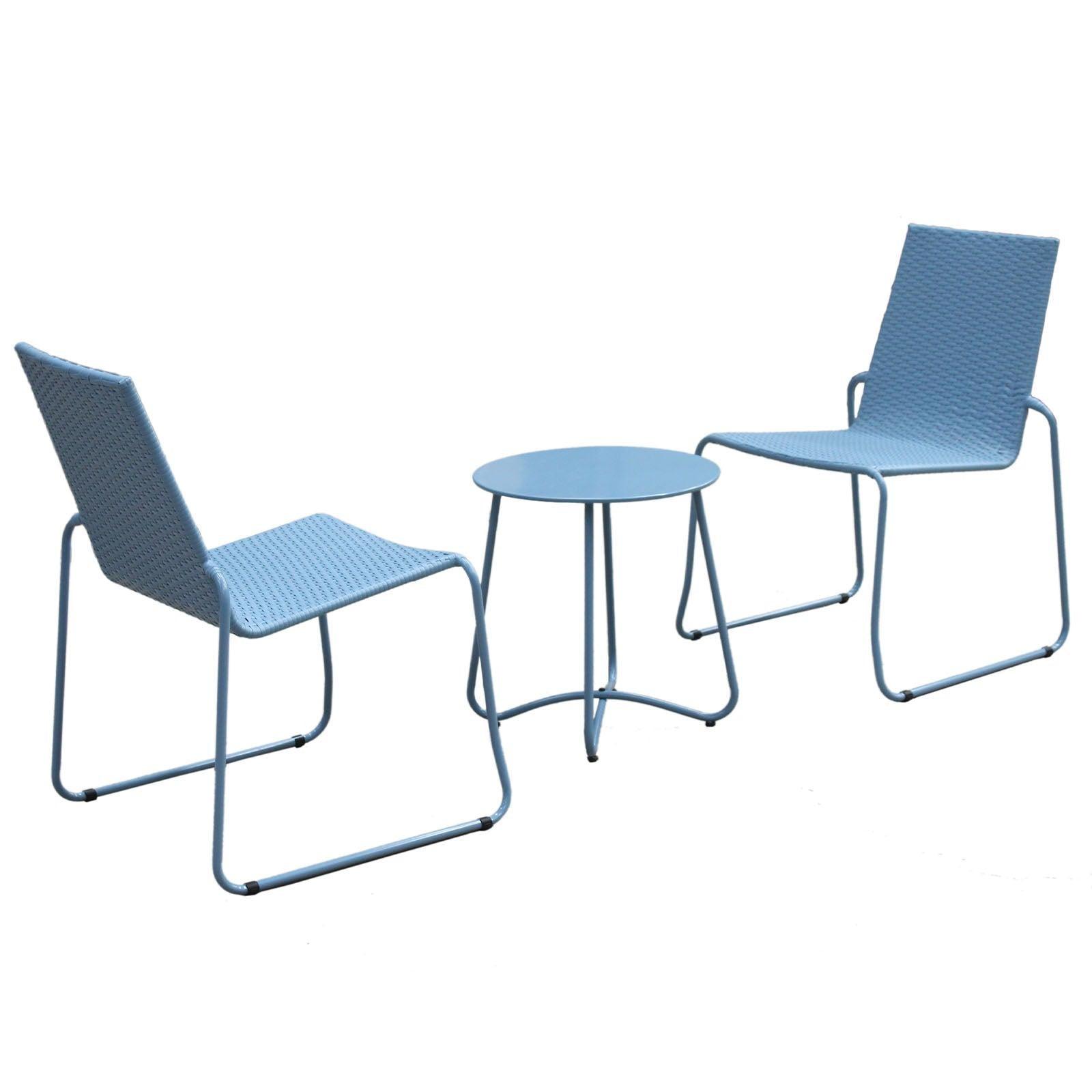 Milano 3pc Outdoor Furniture Steel/Rattan Coffee Table & Chairs Patio Garden Set - Blue - John Cootes