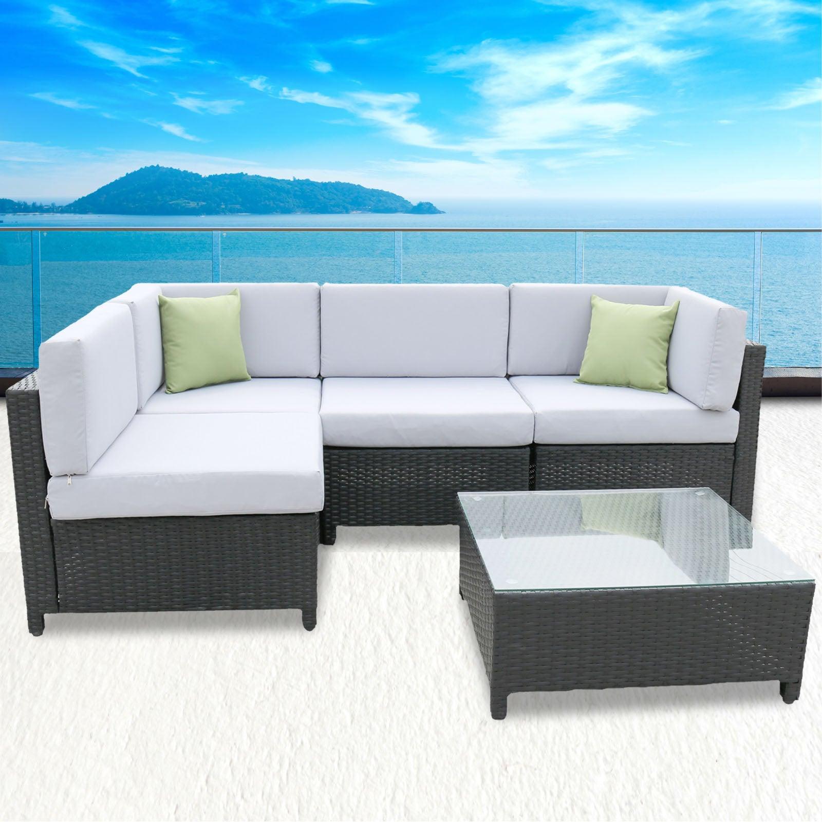 Milano 5 Piece Wicker Rattan Sofa Set Black Grey Outdoor Lounge Patio Furniture - John Cootes