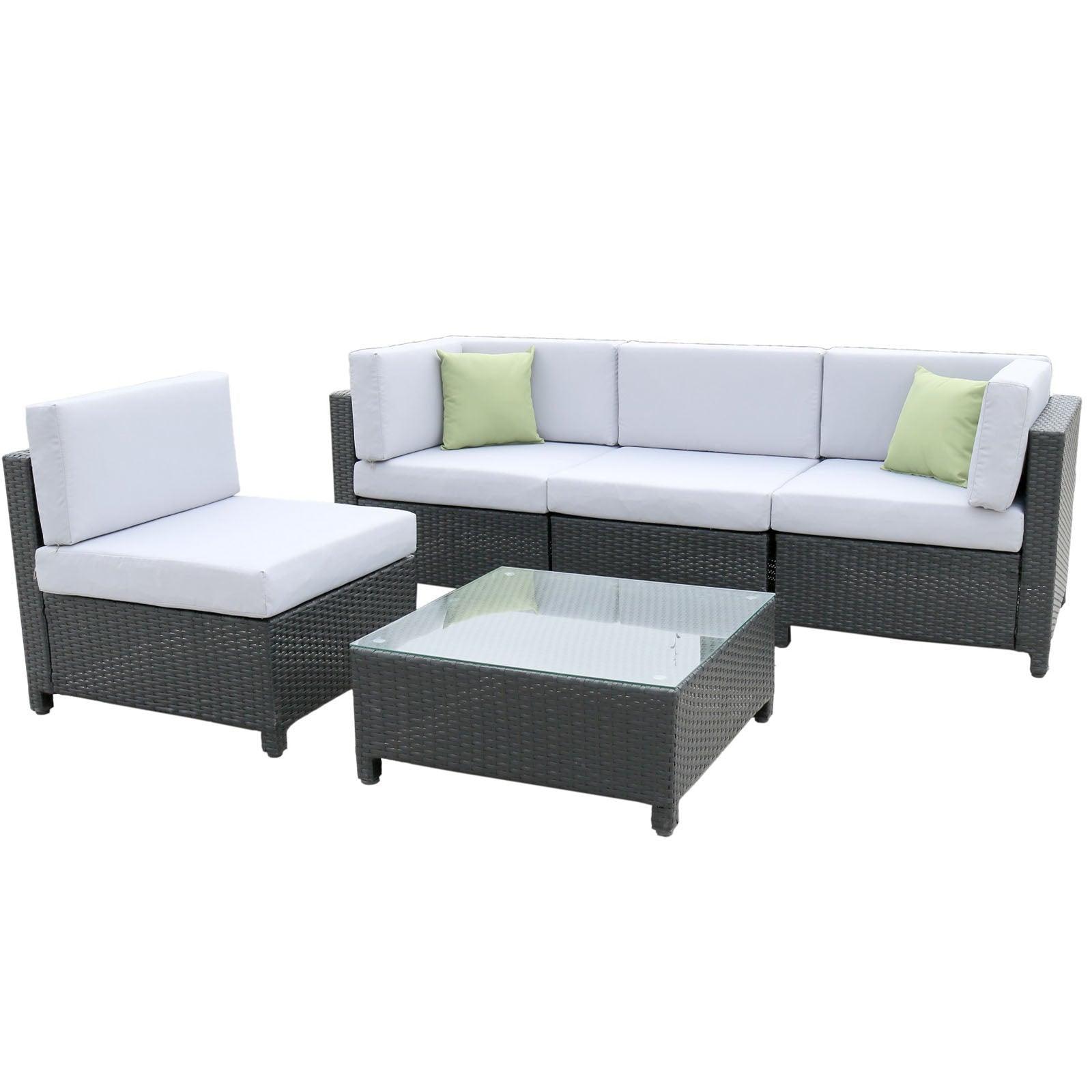 Milano 5 Piece Wicker Rattan Sofa Set Black Grey Outdoor Lounge Patio Furniture - John Cootes