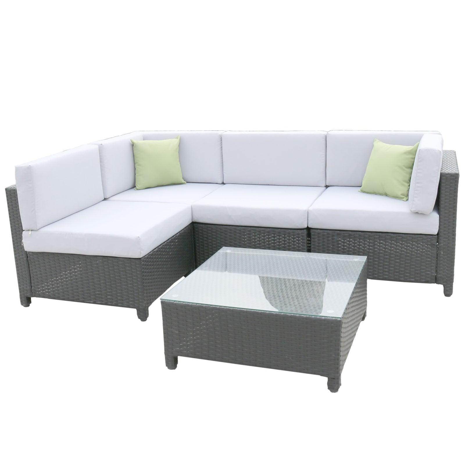 Milano 5 Piece Wicker Rattan Sofa Set Black Grey Outdoor Lounge Patio Furniture - John Cootes