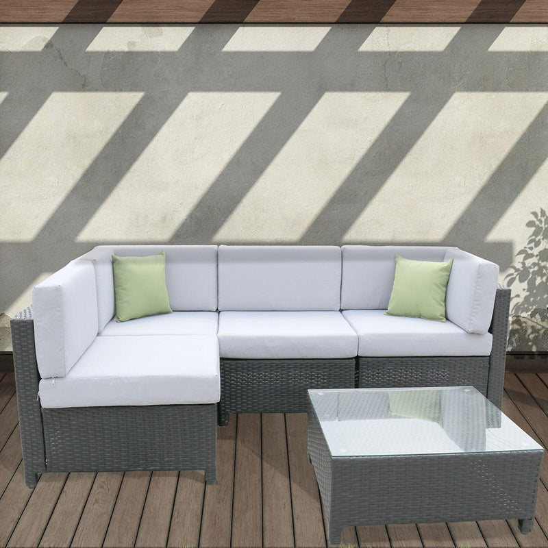 Milano 5 Piece Wicker Rattan Sofa Set Black Grey Outdoor Lounge Patio Furniture - John Cootes
