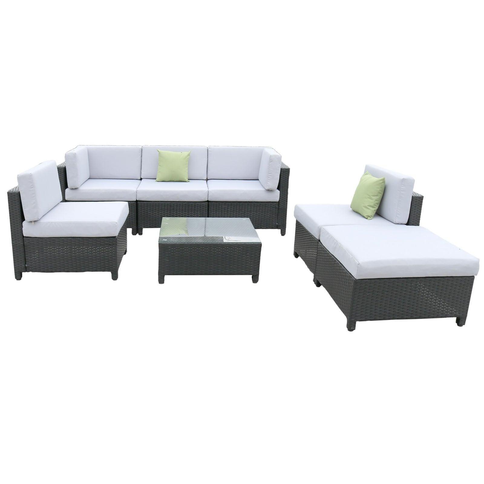 Milano 7 Piece Wicker Rattan Sofa Set Black Grey Outdoor Lounge Patio Furniture - John Cootes