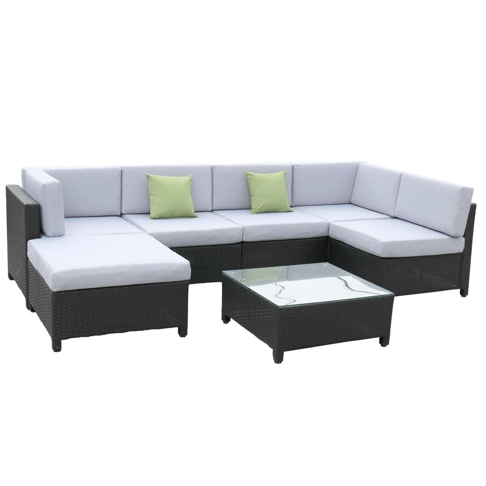 Milano 7 Piece Wicker Rattan Sofa Set Black Grey Outdoor Lounge Patio Furniture - John Cootes