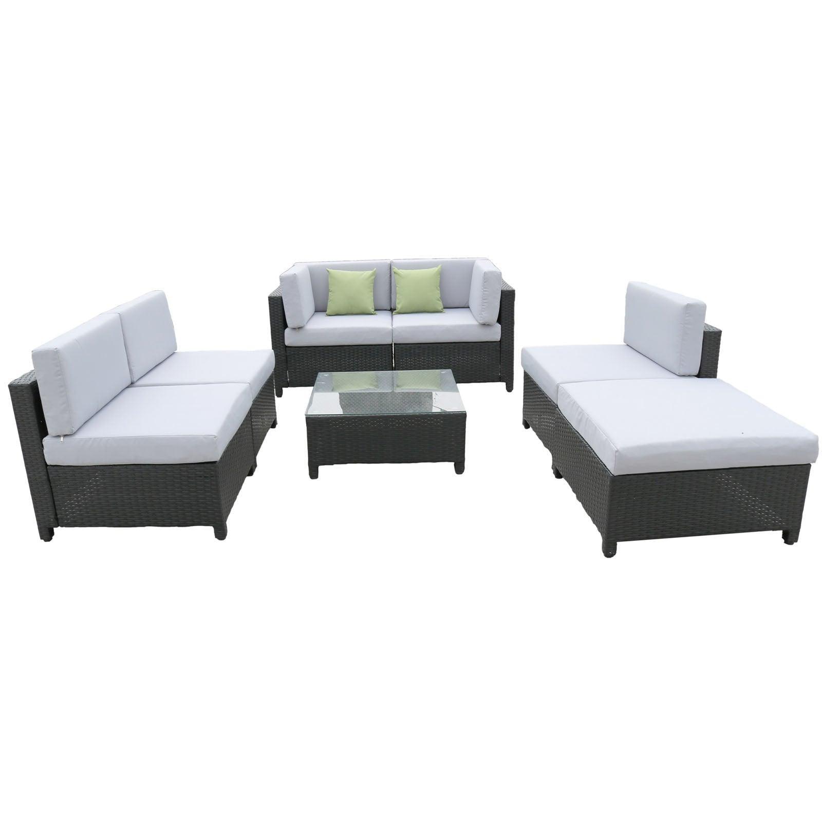 Milano 7 Piece Wicker Rattan Sofa Set Black Grey Outdoor Lounge Patio Furniture - John Cootes