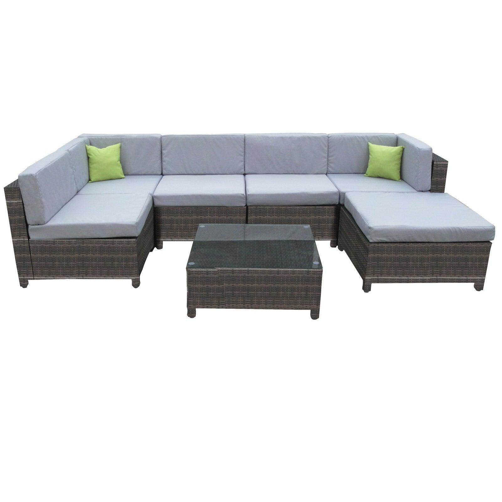 Milano 7 Piece Wicker Rattan Sofa Set Oatmeal Grey Outdoor Lounge Furniture - John Cootes