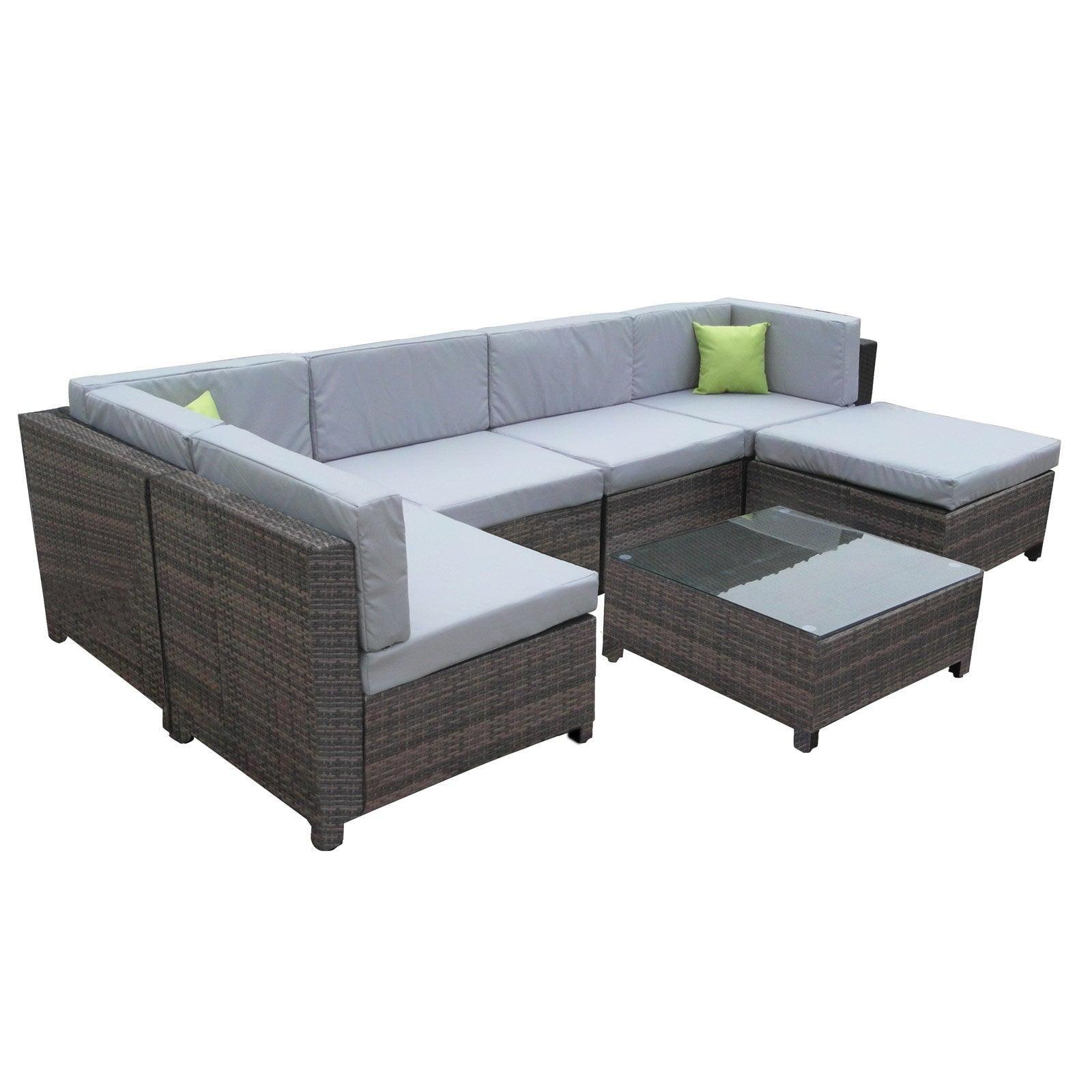 Milano 7 Piece Wicker Rattan Sofa Set Oatmeal Grey Outdoor Lounge Furniture - John Cootes