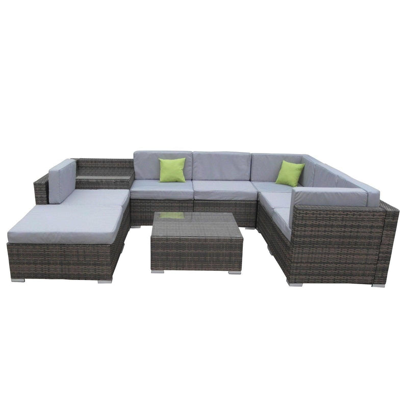 Milano 9 Piece Wicker Rattan Sofa Set Oatmeal Grey Outdoor Lounge Furniture - John Cootes