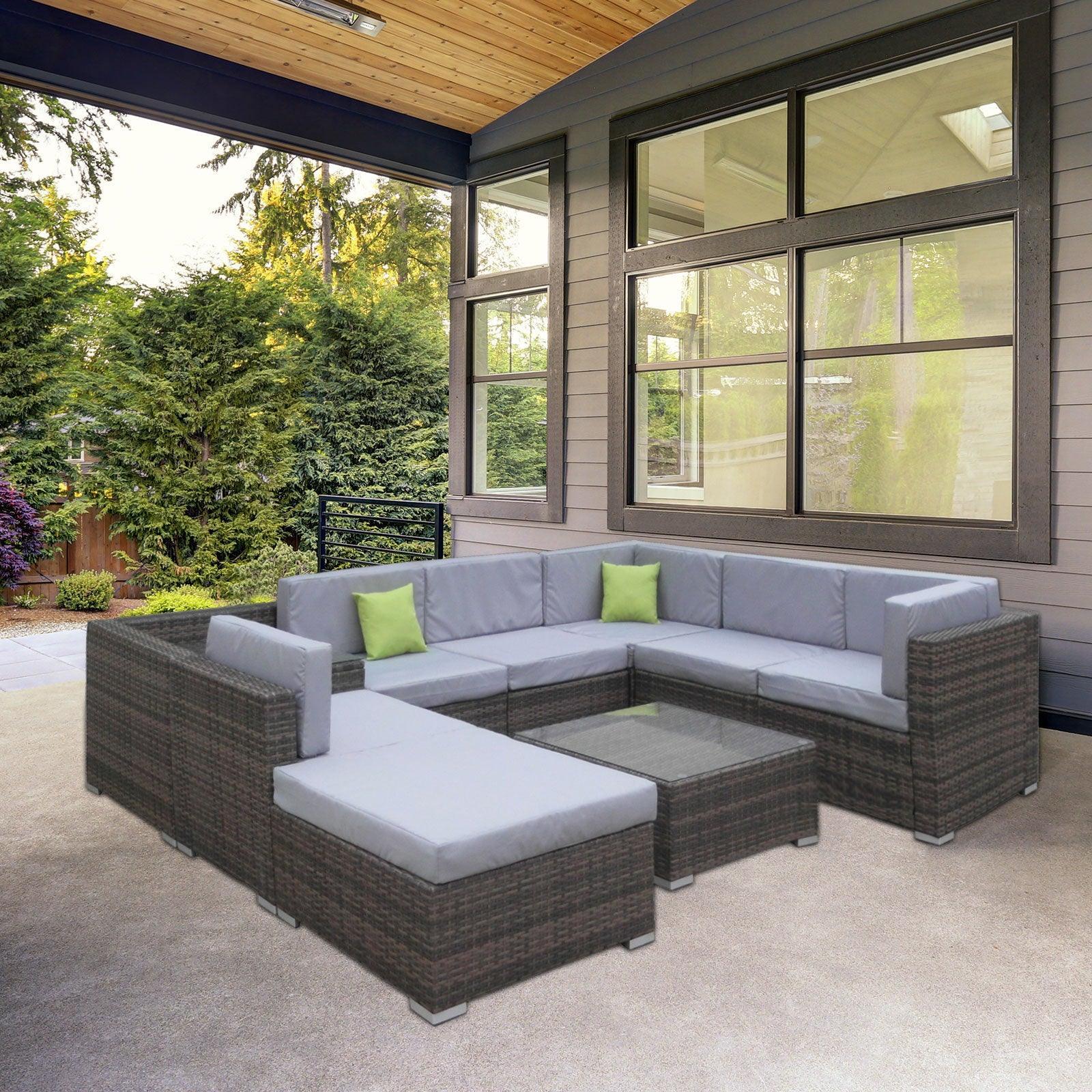 Milano 9 Piece Wicker Rattan Sofa Set Oatmeal Grey Outdoor Lounge Furniture - John Cootes