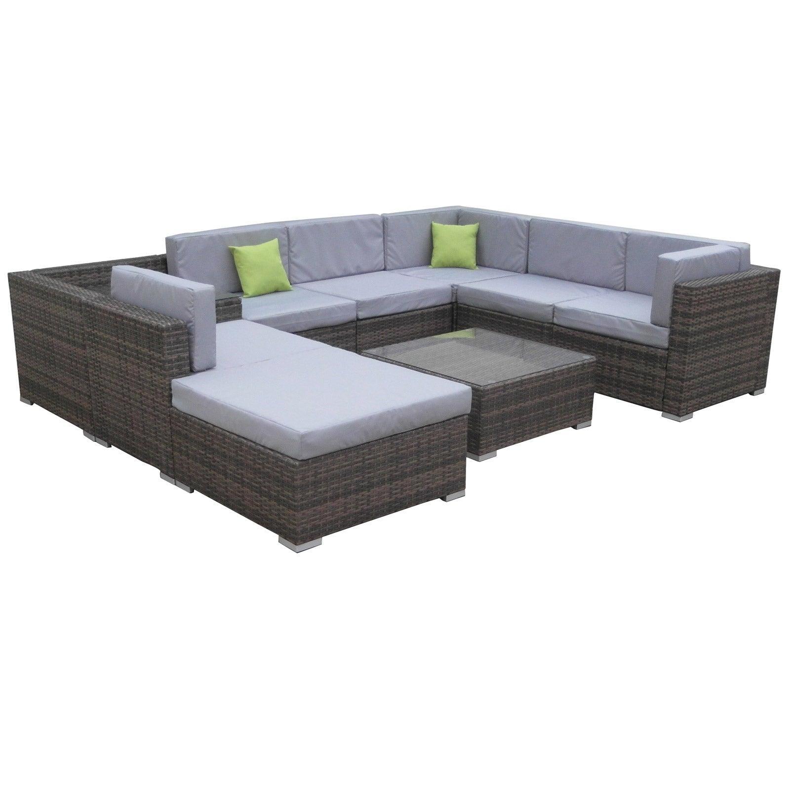 Milano 9 Piece Wicker Rattan Sofa Set Oatmeal Grey Outdoor Lounge Furniture - John Cootes