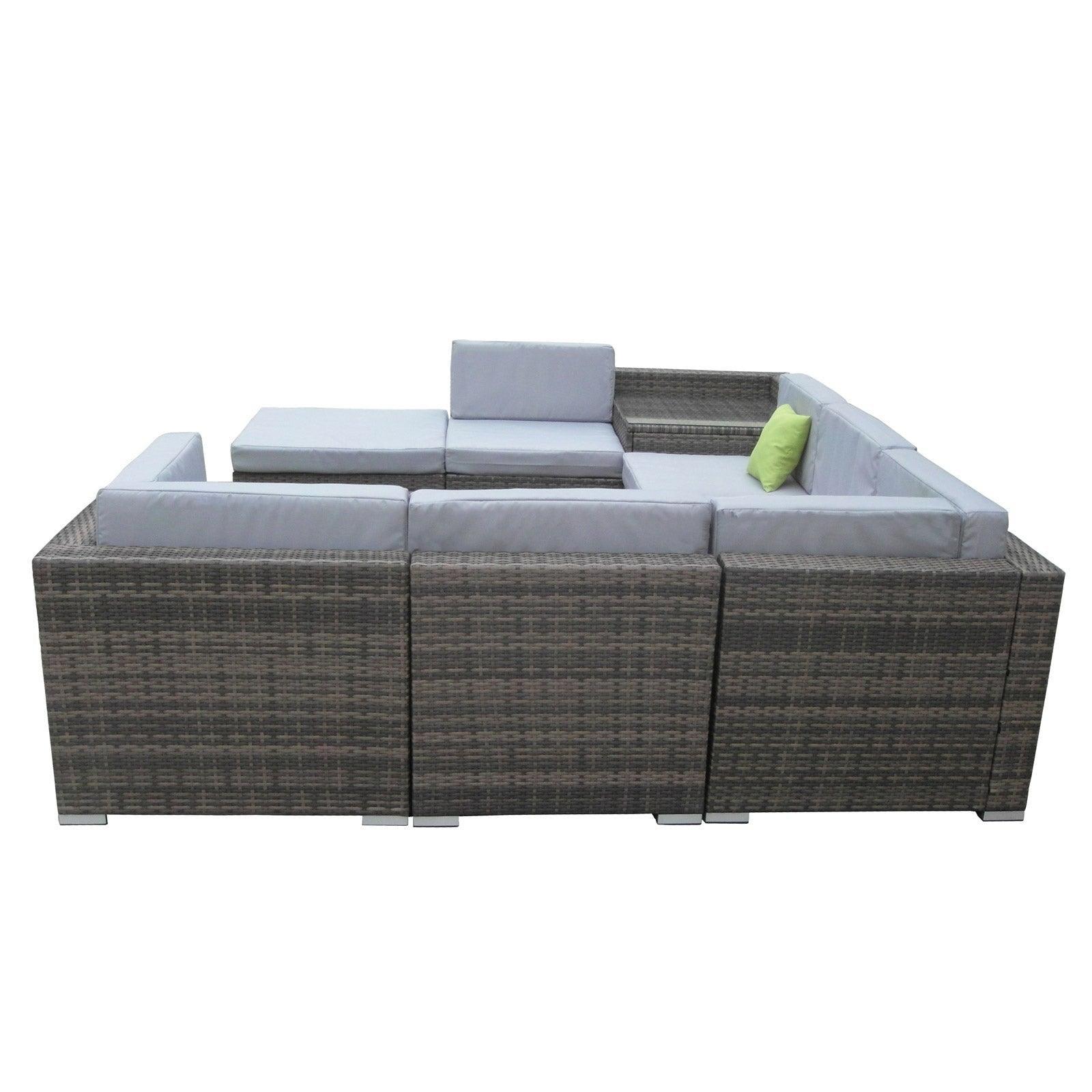 Milano 9 Piece Wicker Rattan Sofa Set Oatmeal Grey Outdoor Lounge Furniture - John Cootes