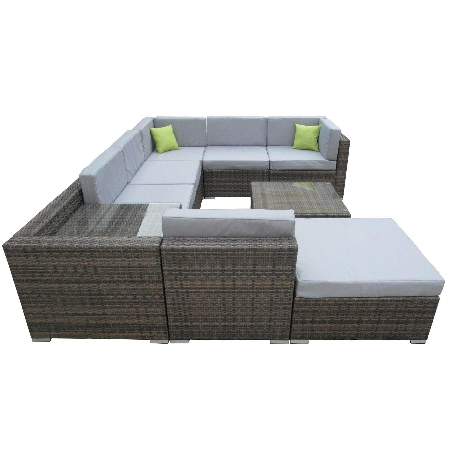 Milano 9 Piece Wicker Rattan Sofa Set Oatmeal Grey Outdoor Lounge Furniture - John Cootes