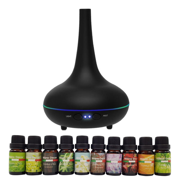 Milano Aroma Diffuser Set With 13 Pack Diffuser Oils Humidifier Aromatherapy - Black - John Cootes