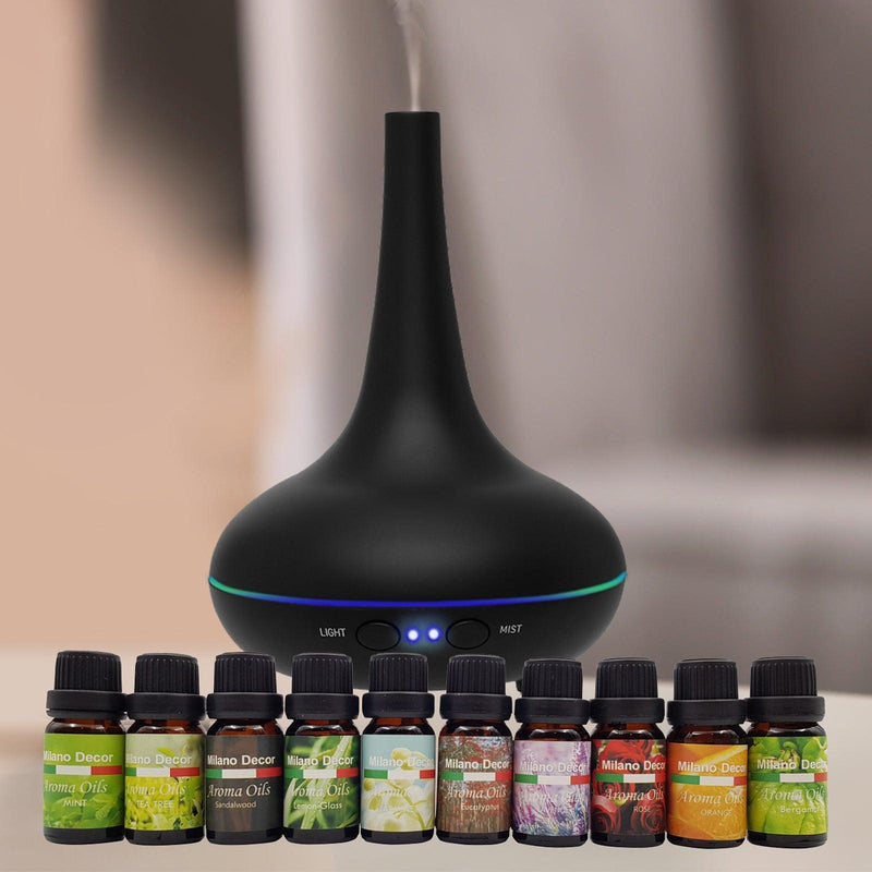 Milano Aroma Diffuser Set With 13 Pack Diffuser Oils Humidifier Aromatherapy - Black - John Cootes