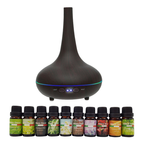Milano Aroma Diffuser Set With 13 Pack Diffuser Oils Humidifier Aromatherapy - Dark Wood - John Cootes