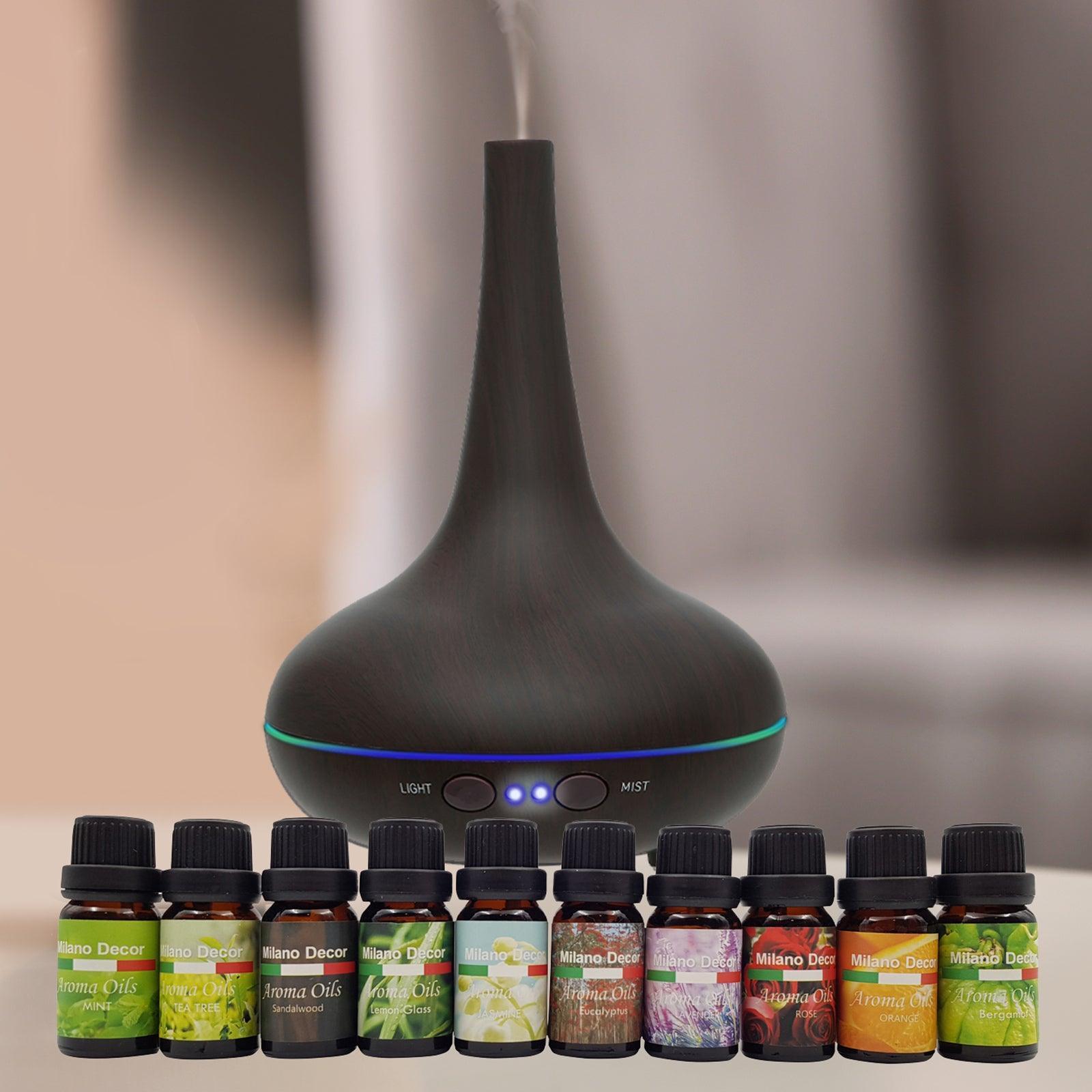 Milano Aroma Diffuser Set With 13 Pack Diffuser Oils Humidifier Aromatherapy - Dark Wood - John Cootes