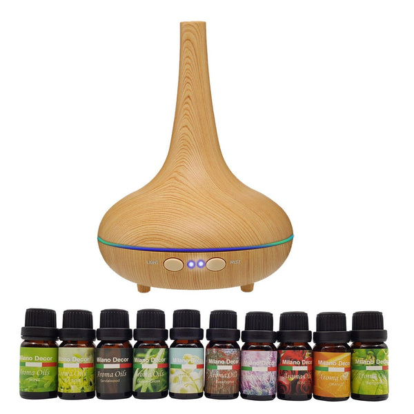 Milano Aroma Diffuser Set With 13 Pack Diffuser Oils Humidifier Aromatherapy - Light Wood - John Cootes