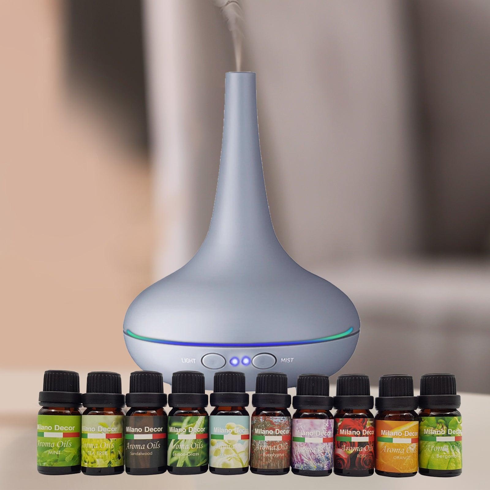 Milano Aroma Diffuser Set With 13 Pack Diffuser Oils Humidifier Aromatherapy - Matt Grey - John Cootes