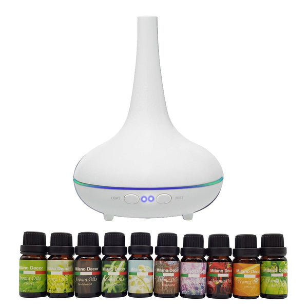 Milano Aroma Diffuser Set With 13 Pack Diffuser Oils Humidifier Aromatherapy - White - John Cootes