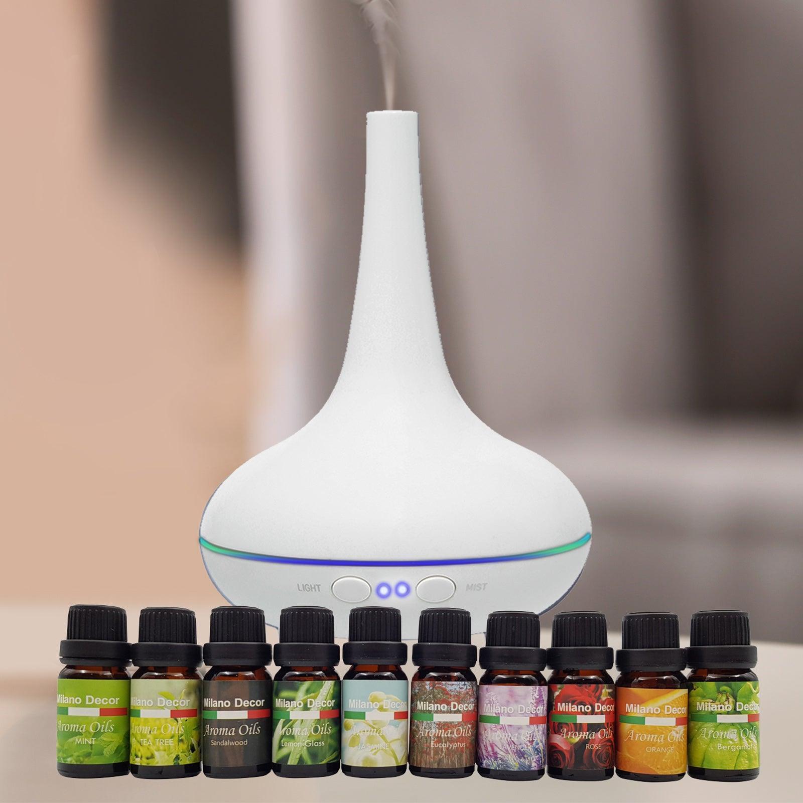 Milano Aroma Diffuser Set With 13 Pack Diffuser Oils Humidifier Aromatherapy - White - John Cootes