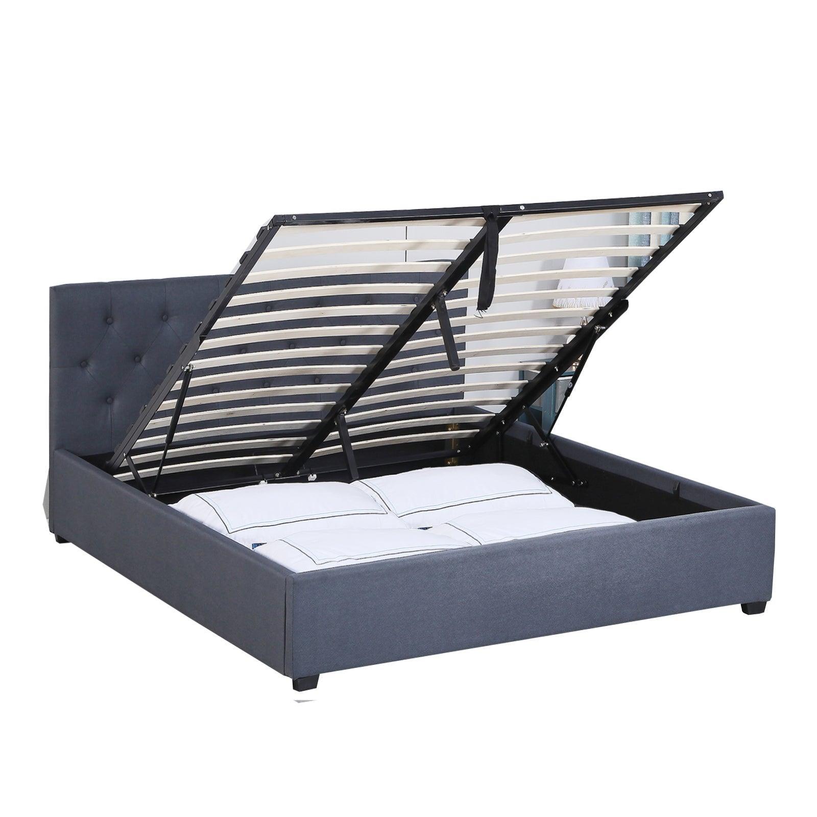 Milano Capri Luxury Gas Lift Bed Frame Base And Headboard With Storage - Double - Charcoal - John Cootes