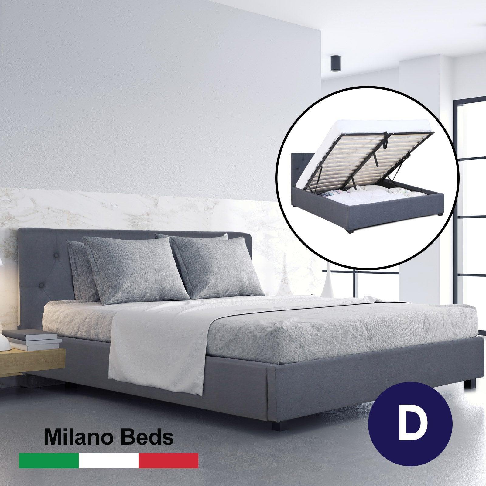 Milano Capri Luxury Gas Lift Bed Frame Base And Headboard With Storage - Double - Charcoal - John Cootes