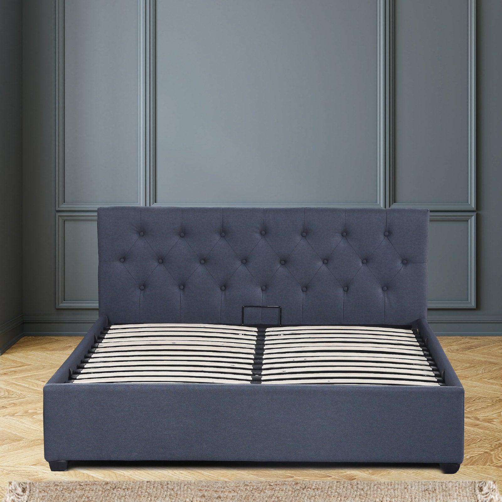 Milano Capri Luxury Gas Lift Bed Frame Base And Headboard With Storage - Double - Charcoal - John Cootes