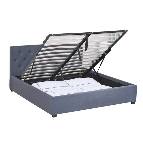 Milano Capri Luxury Gas Lift Bed Frame Base And Headboard With Storage - Double - Grey - John Cootes