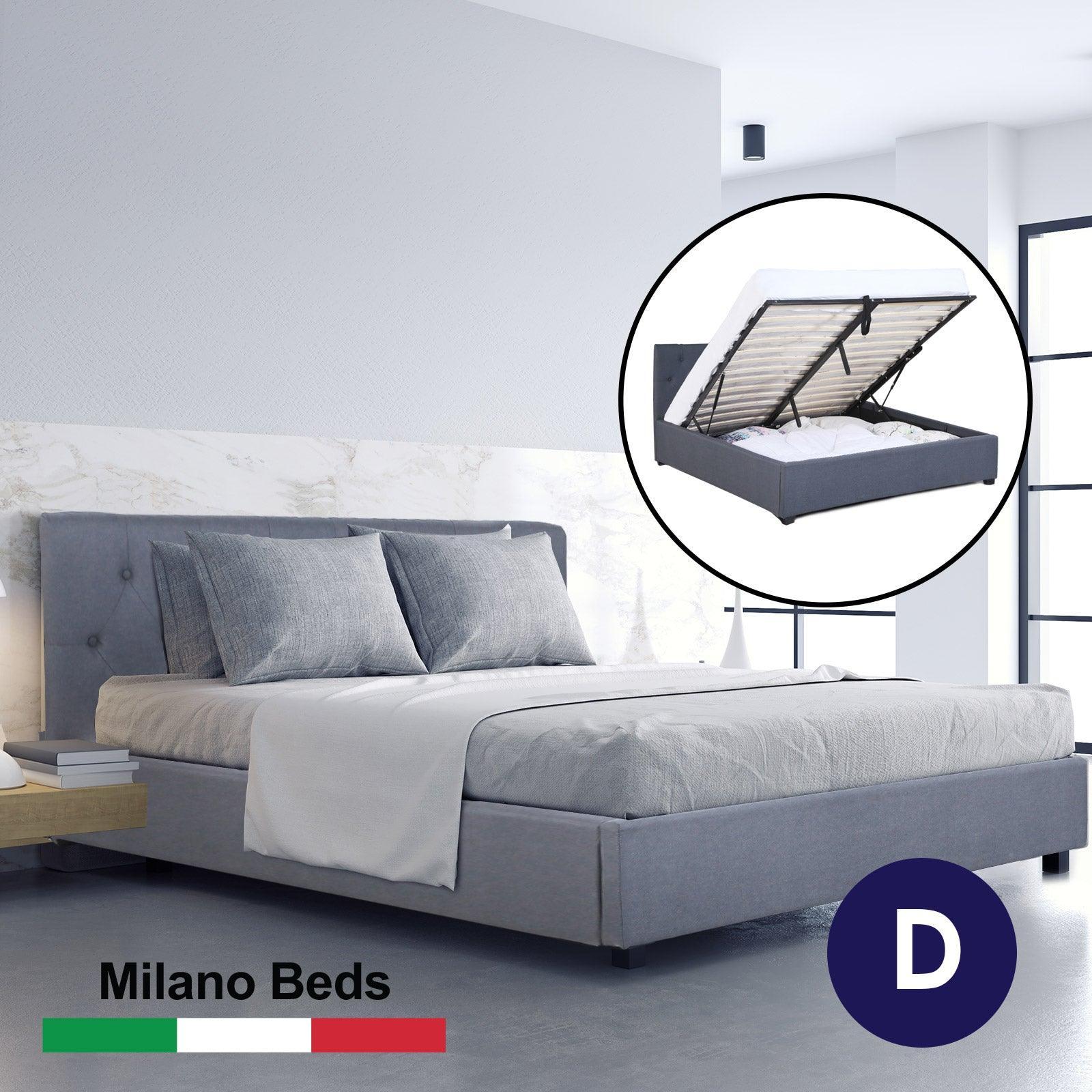 Milano Capri Luxury Gas Lift Bed Frame Base And Headboard With Storage - Double - Grey - John Cootes