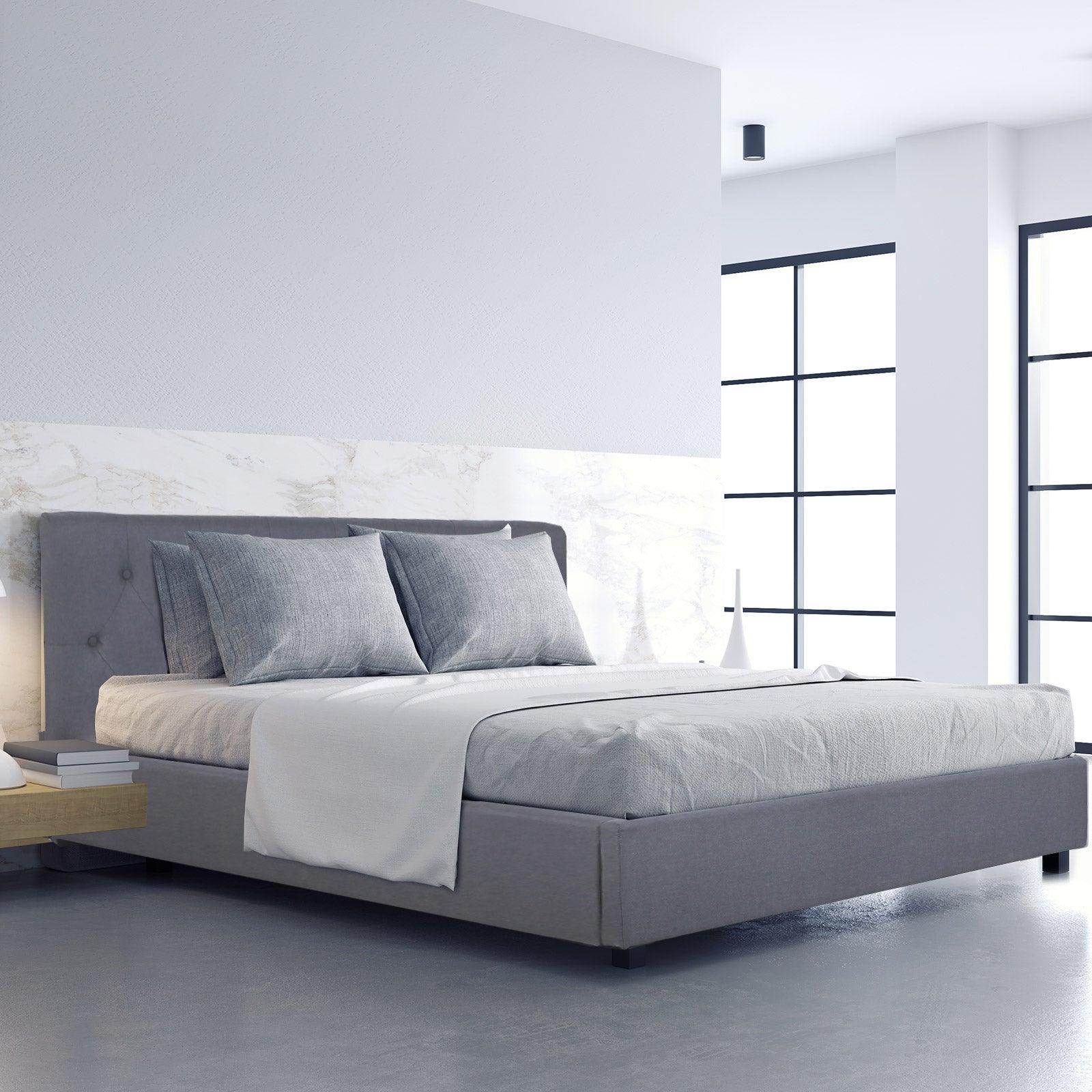 Milano Capri Luxury Gas Lift Bed Frame Base And Headboard With Storage - Double - Grey - John Cootes