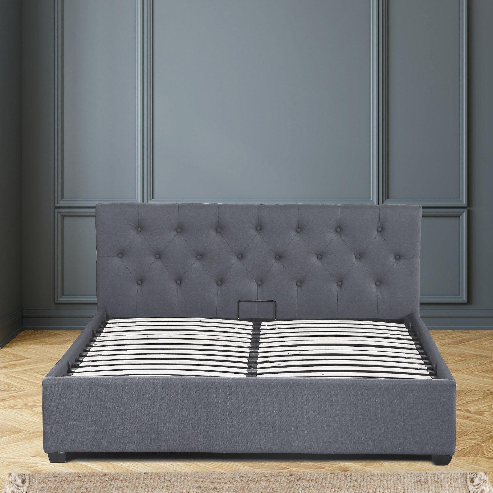 Milano Capri Luxury Gas Lift Bed Frame Base And Headboard With Storage - Double - Grey - John Cootes