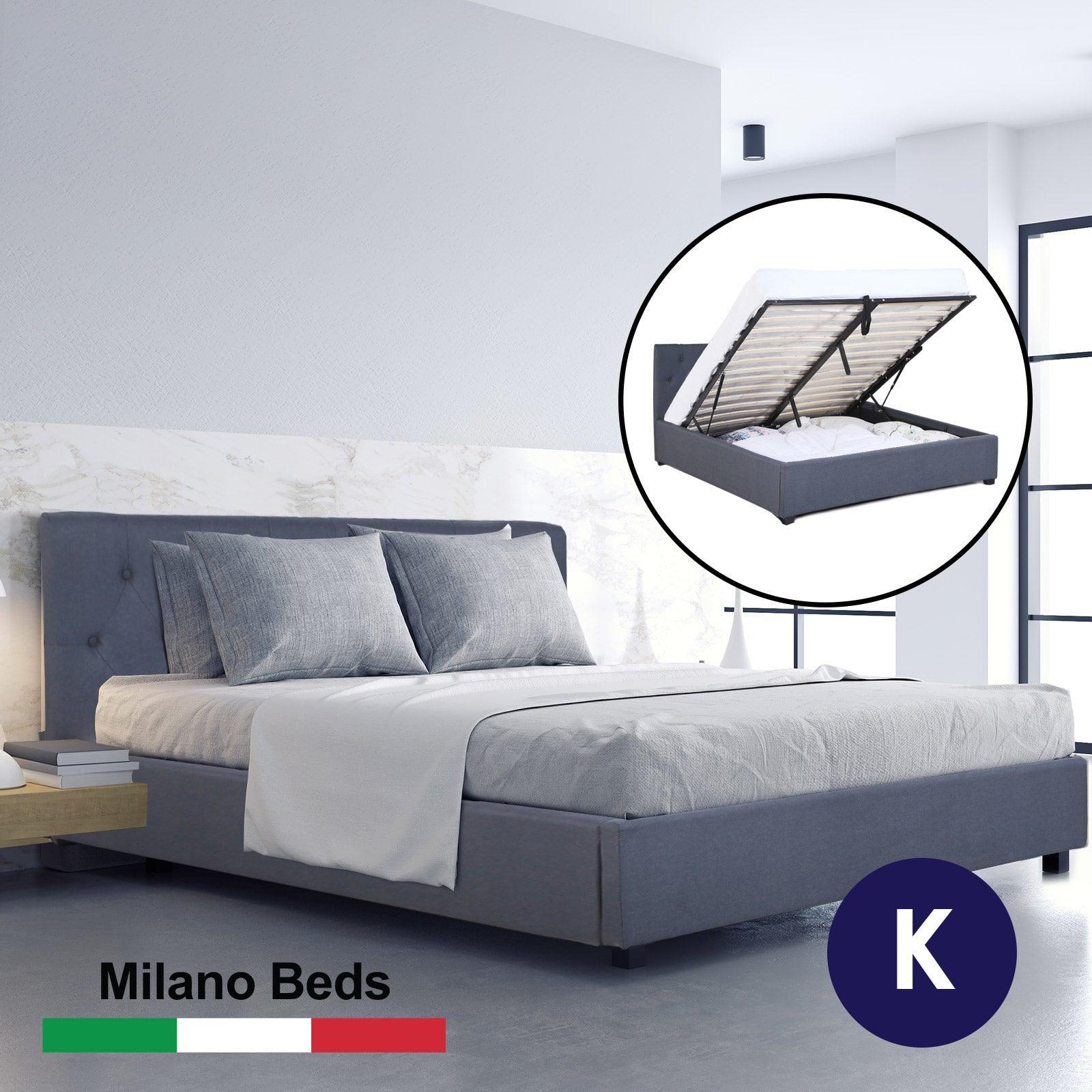 Milano Capri Luxury Gas Lift Bed Frame Base And Headboard With Storage - King - Charcoal - John Cootes