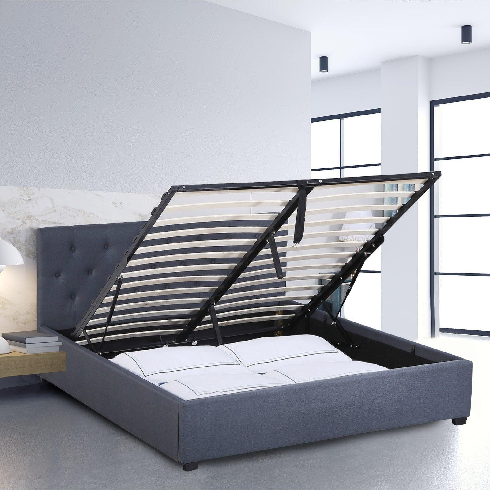 Milano Capri Luxury Gas Lift Bed Frame Base And Headboard With Storage - King - Charcoal - John Cootes