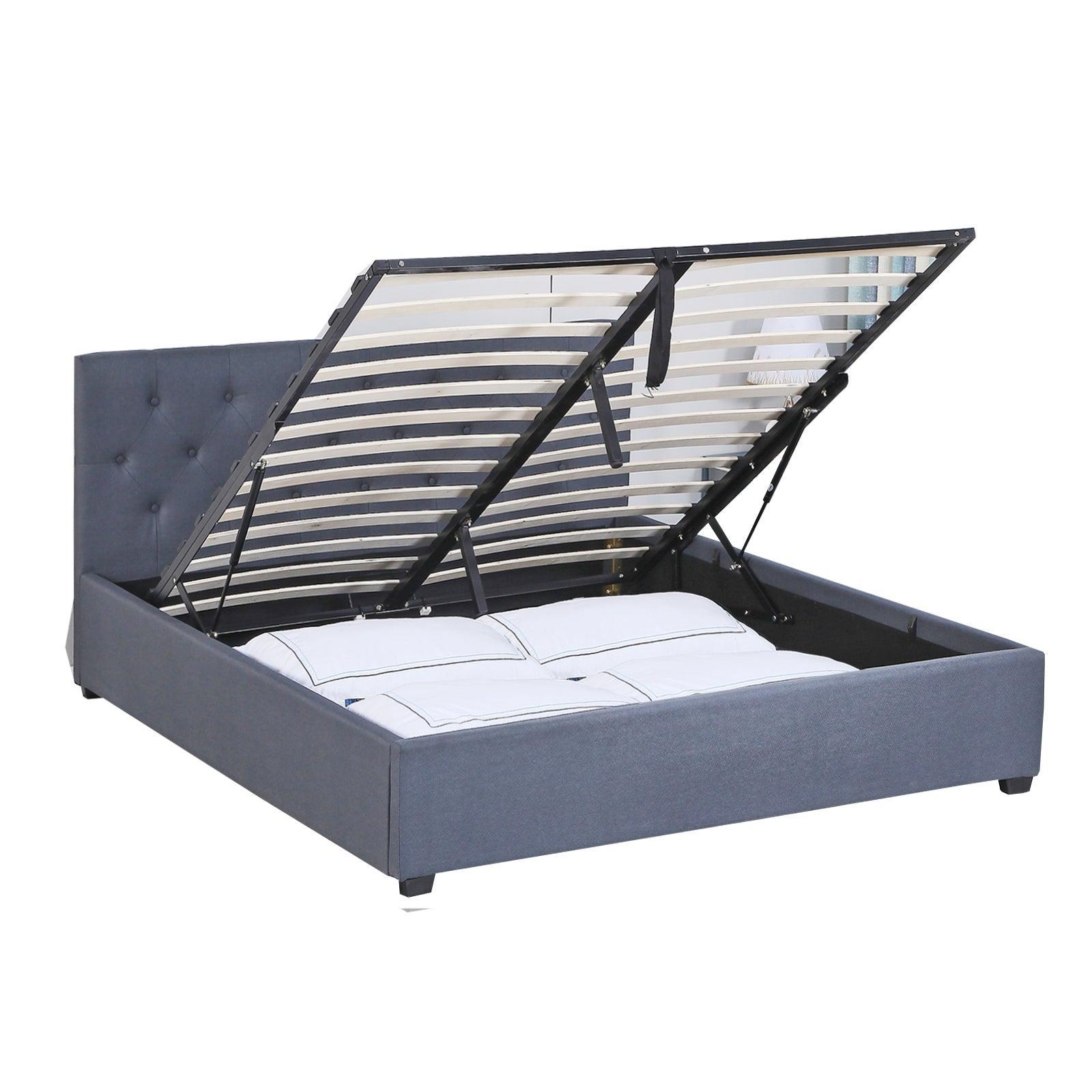 Milano Capri Luxury Gas Lift Bed Frame Base And Headboard With Storage - King - Grey - John Cootes