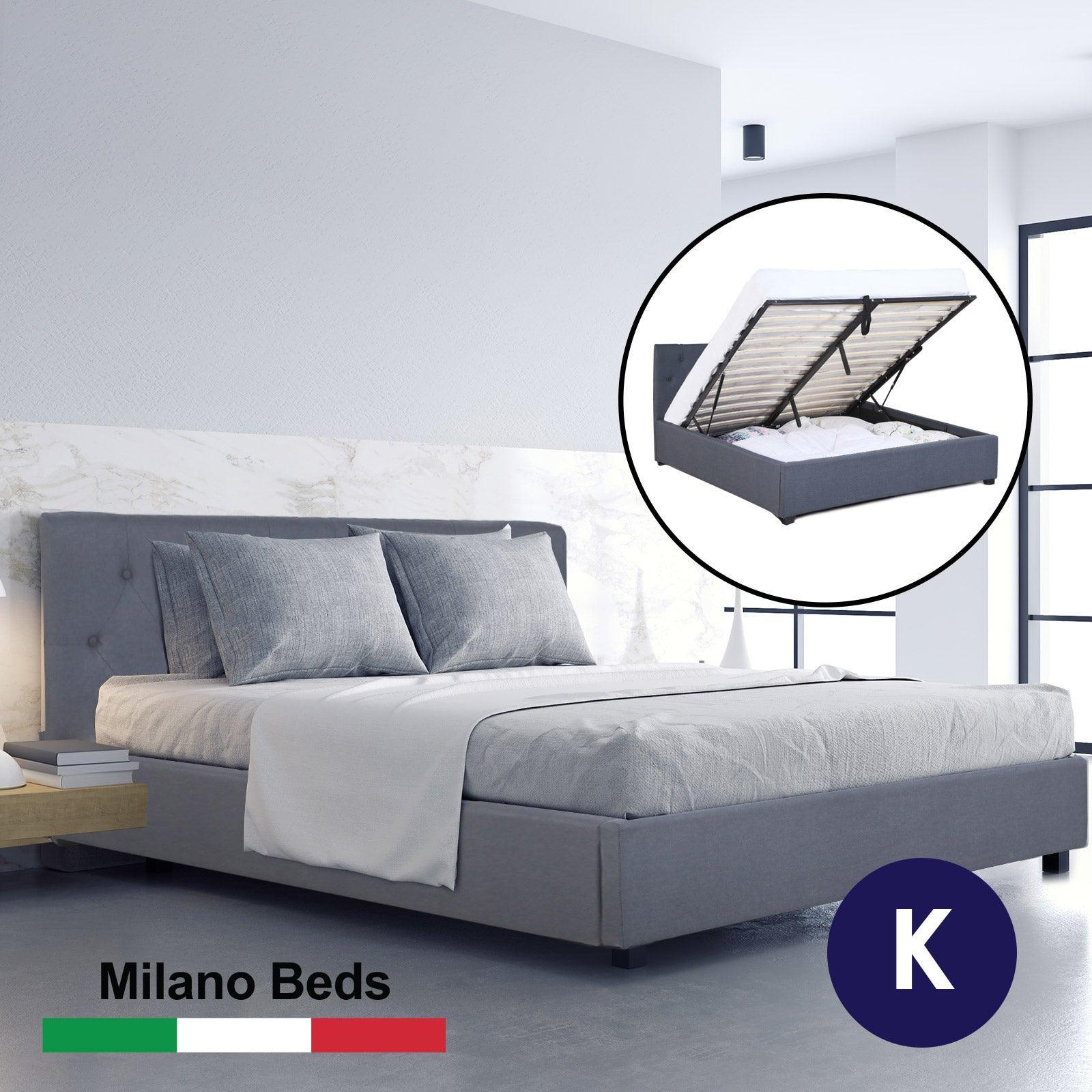 Milano Capri Luxury Gas Lift Bed Frame Base And Headboard With Storage - King - Grey - John Cootes