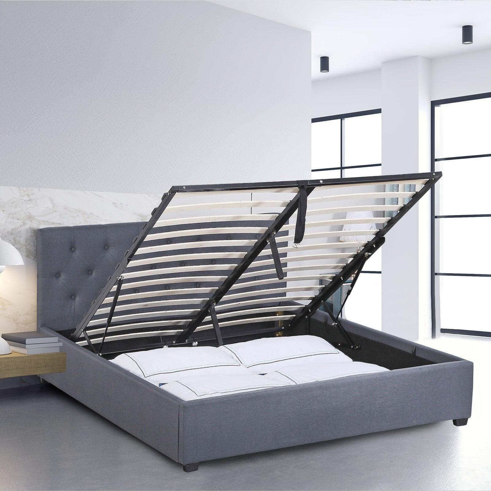 Milano Capri Luxury Gas Lift Bed Frame Base And Headboard With Storage - King - Grey - John Cootes