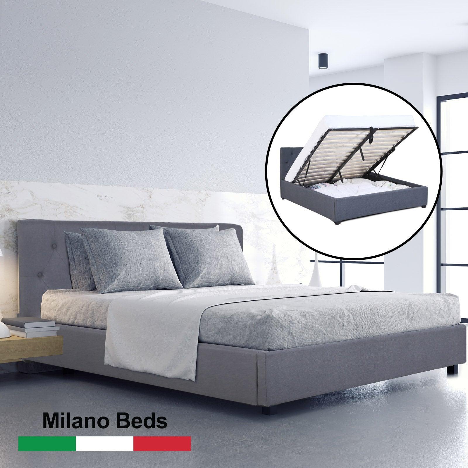 Milano Capri Luxury Gas Lift Bed Frame Base And Headboard With Storage - King Single - Charcoal - John Cootes