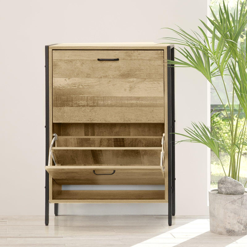Milano Decor 12 Pair Wooden Shoe Cabinet Drawer Storage - Black And Oak - John Cootes