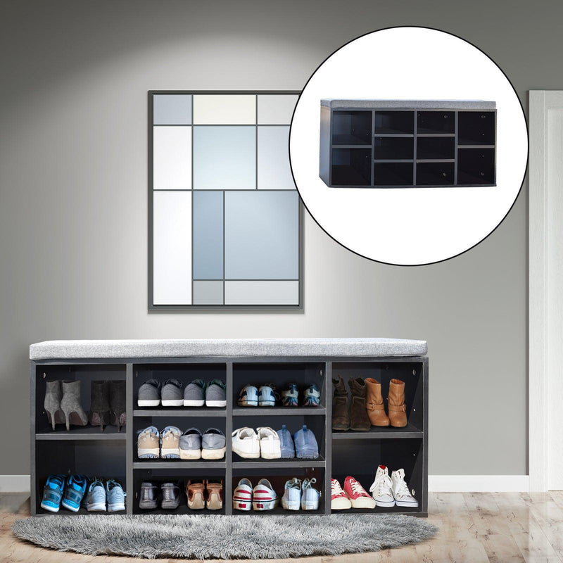 Milano Decor 2 in 1 Shoe Organiser With Bench Storage - Black And Grey - John Cootes
