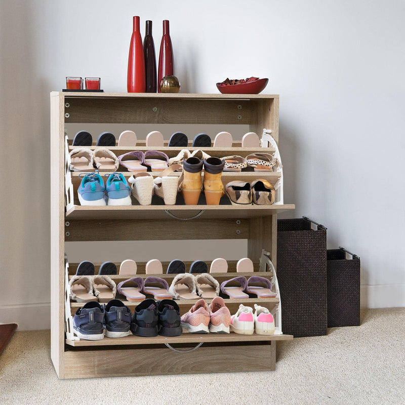Milano Decor 24 Pair Wooden Shoe Cabinet Drawer Storage - Oak - John Cootes