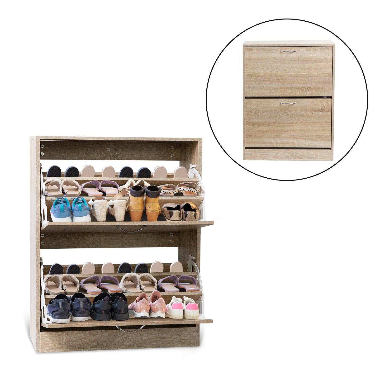 Milano Decor 24 Pair Wooden Shoe Cabinet Drawer Storage - Oak - John Cootes