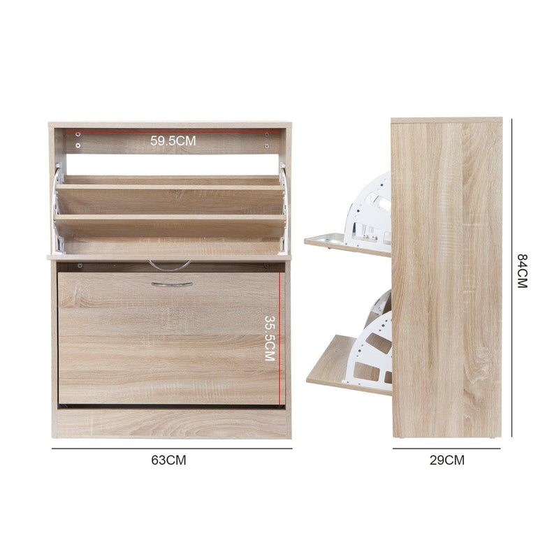 Milano Decor 24 Pair Wooden Shoe Cabinet Drawer Storage - Oak - John Cootes
