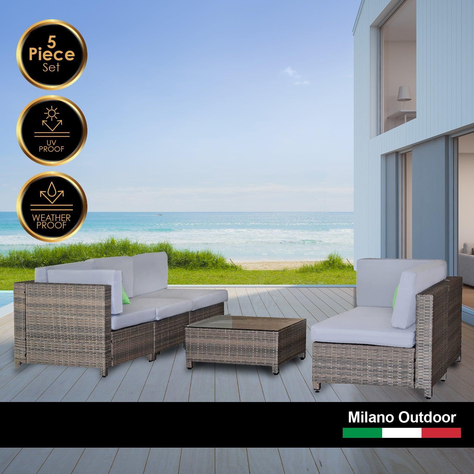 Milano Decor 5 Piece Outdoor Sofa Set Rattan Oatmeal Black Patio Garden Lounge - John Cootes