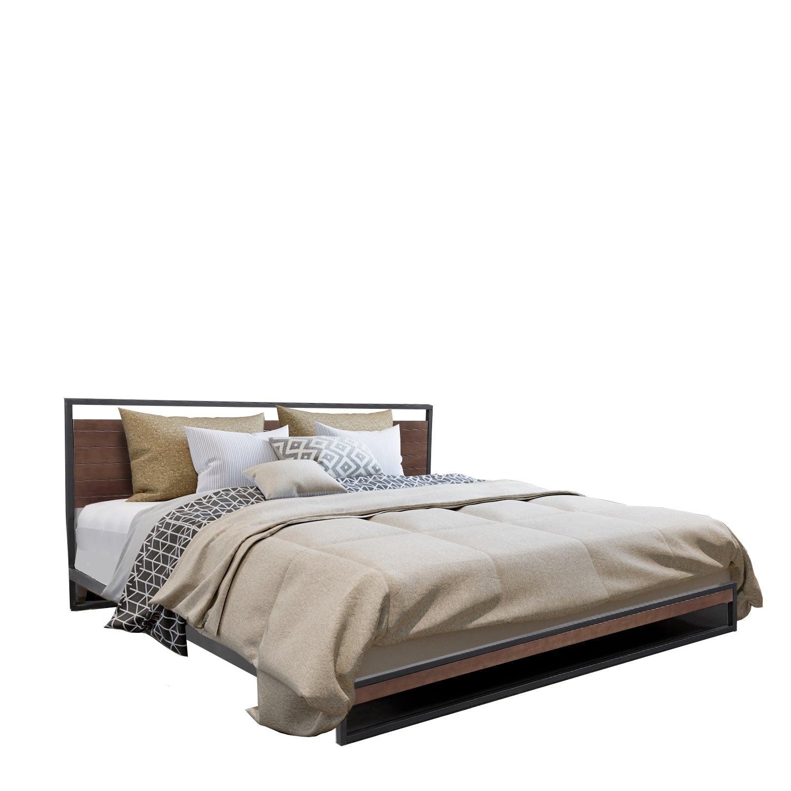 Milano Decor Azure Bed Frame With Headboard Black Wood Steel Platform Bed - Double - Black - John Cootes