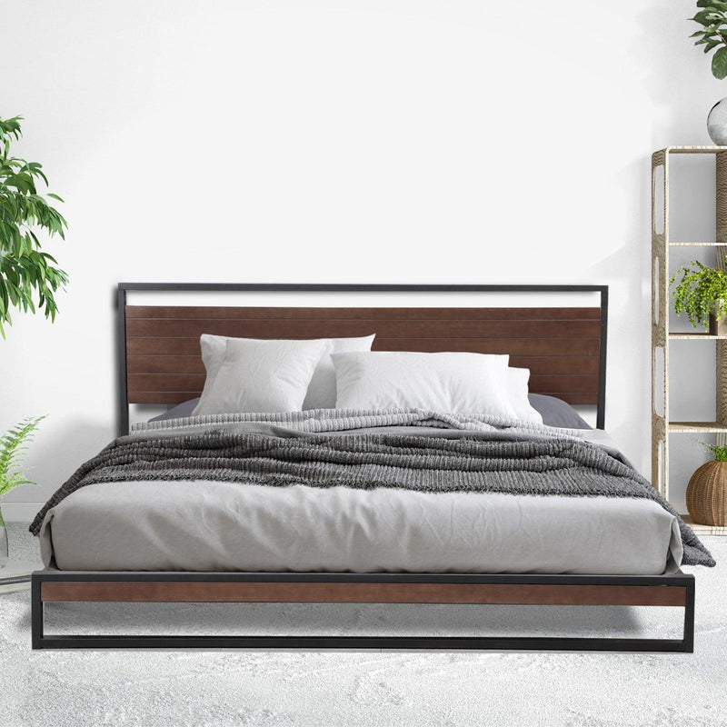 Milano Decor Azure Bed Frame With Headboard Black Wood Steel Platform Bed - Double - Black - John Cootes