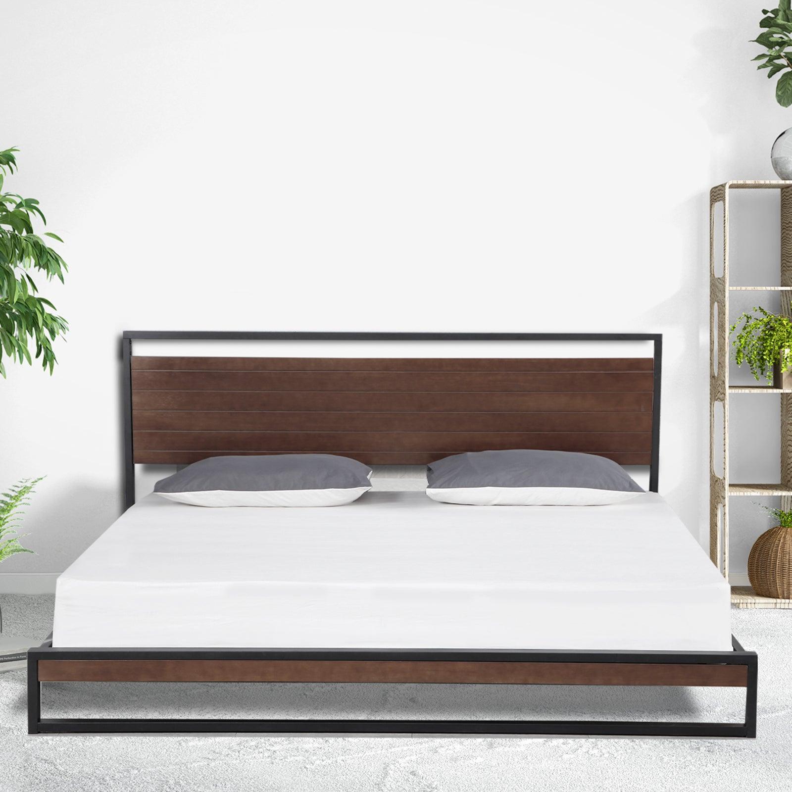 Milano Decor Azure Bed Frame With Headboard Black Wood Steel Platform Bed - Double - Black - John Cootes